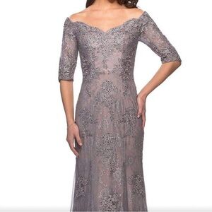 Elegant Lace Off-Shoulder Gray Dress